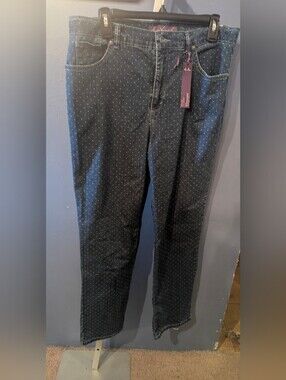 Women's Sz 14 Dark Blue & Polka Dot Jeans Gloria Vanderbilt Amanda Jeans New